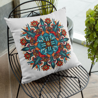 Trippy hippie psychedelic groovy mushroom mandala cushion