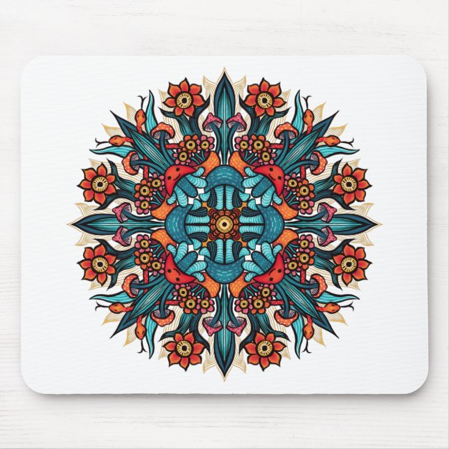 Trippy hippie psychedelic groovy mushroom mandala mouse mat (Front)