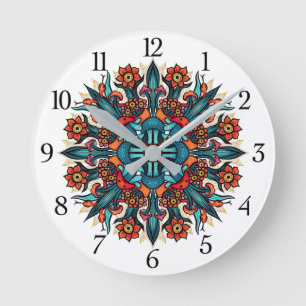 Trippy hippie psychedelic groovy mushroom mandala round clock