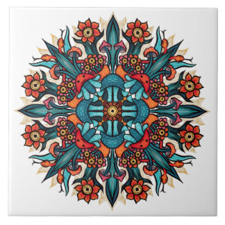 Trippy hippie psychedelic groovy mushroom mandala tile