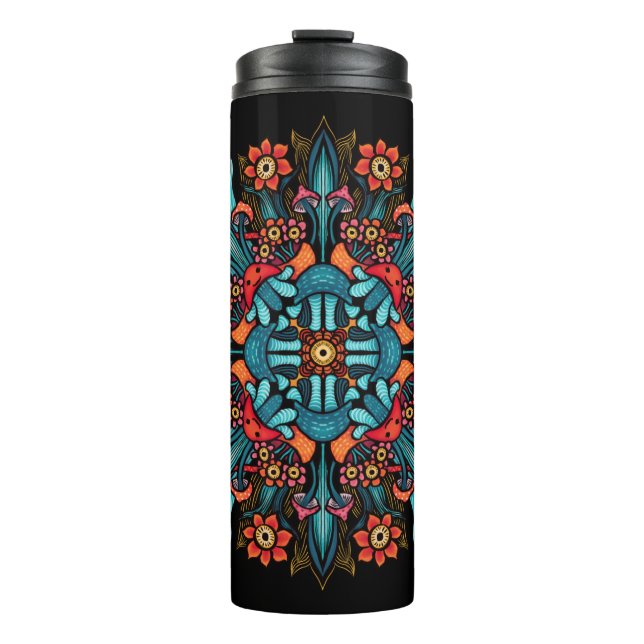 Trippy hippie psychedelic groovy mushroom weird thermal tumbler (Front)