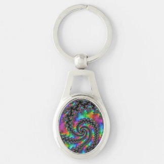 Trippy Hippie Psychedelic Rainbow Spiral Fractal Key Ring