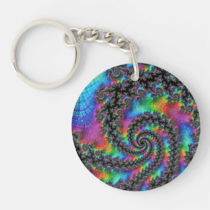 Trippy Hippie Psychedelic Rainbow Spiral Fractal Key Ring