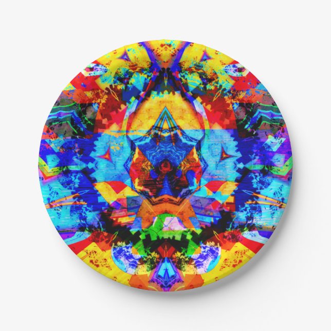 Trippy Hippie Psychedelic Tie Dye Bold Print Party Paper Plate (Front)