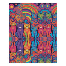 Trippy Hippy Cats Vivid Color Psychedelic