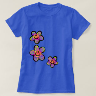 Trippy Hippy Happy Smile Daisy Flowers T-Shirt