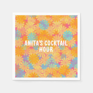 Trippy Hippy Psychedelic Retro Floral Design Napkin