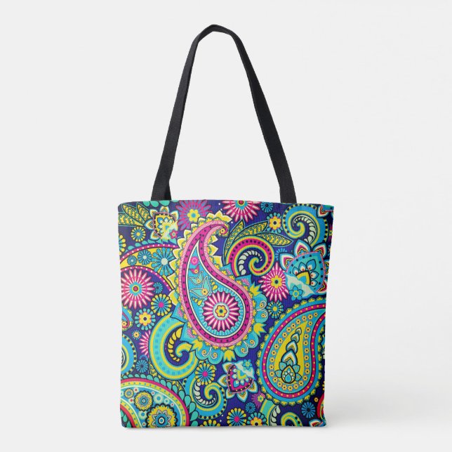 Trippy Hippy Retro Paisley Tote Bag (Back)