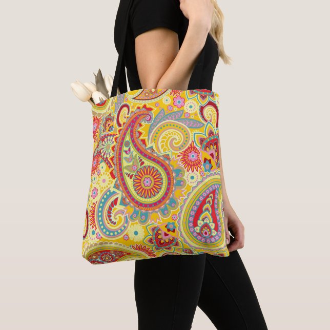 Trippy Hippy Retro Paisley Tote Bag (Close Up)