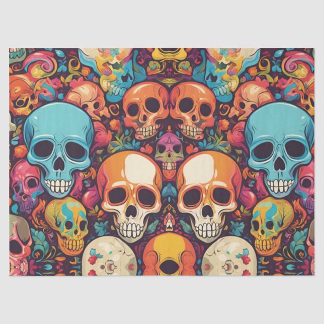 Trippy Hippy Skull Colorful Patterned Psychedelic Tissue Paper (Front)