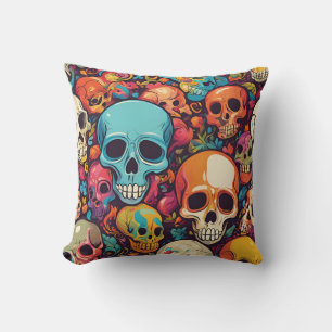Trippy Hippy Skull Colourful Patterned Psychedelic Cushion