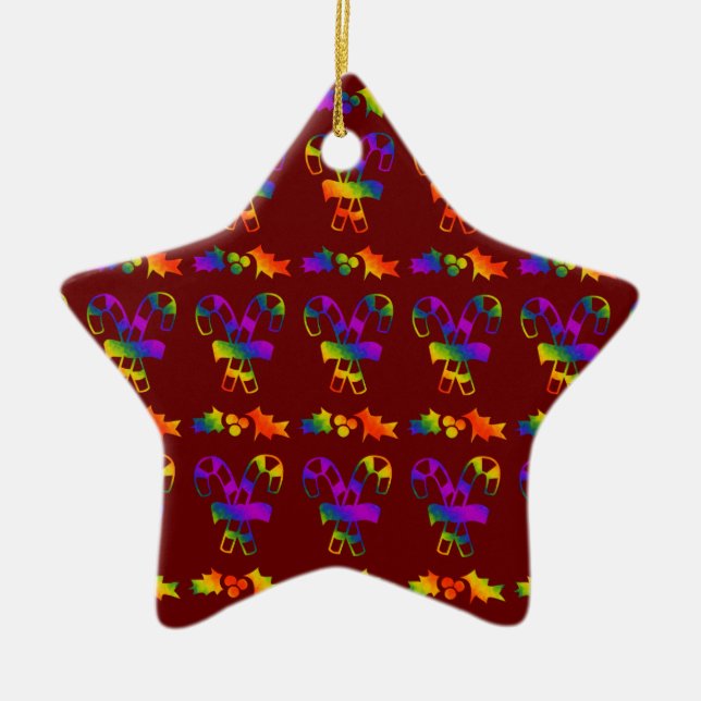 Trippy Holly Canes Ceramic Tree Decoration (Front)