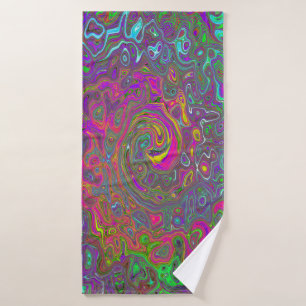 Trippy Hot Pink Abstract Retro Liquid Swirl Bath Towel