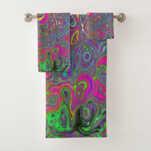 Trippy Hot Pink Abstract Retro Liquid Swirl Bath Towel Set