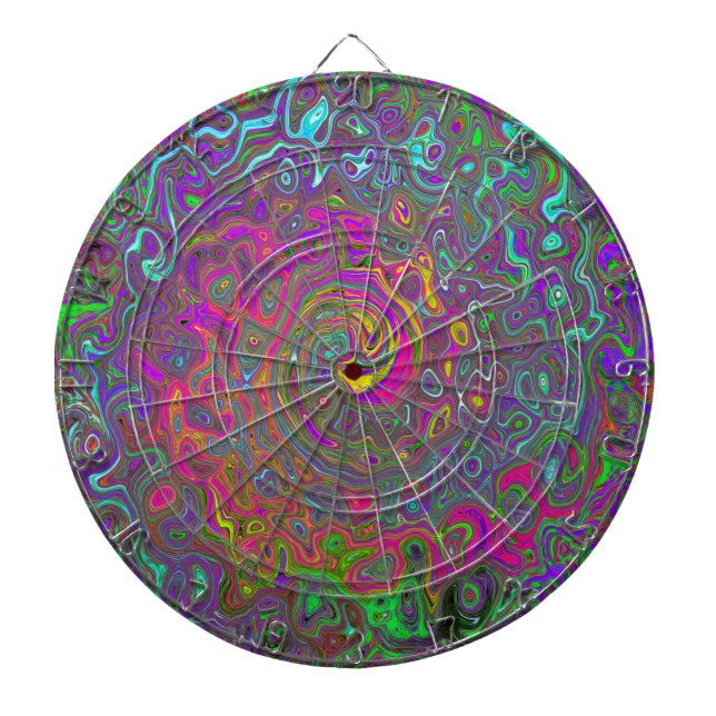 Trippy Hot Pink Abstract Retro Liquid Swirl Dartboard (Front)