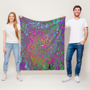 Trippy Hot Pink Abstract Retro Liquid Swirl Fleece Blanket