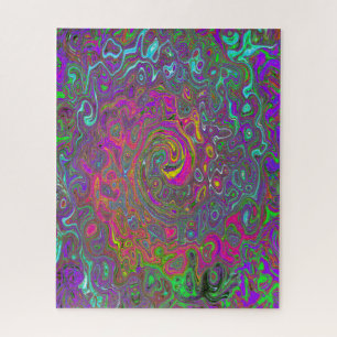 Trippy Hot Pink Abstract Retro Liquid Swirl Jigsaw Puzzle