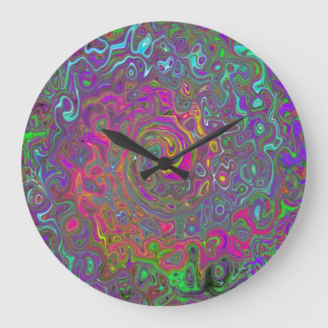 Trippy Hot Pink Abstract Retro Liquid Swirl Large Clock (Front)
