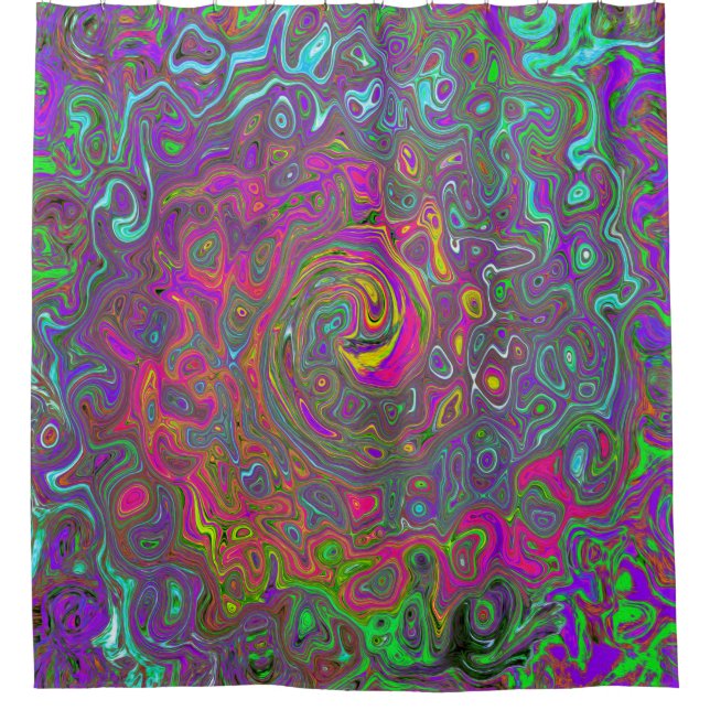 Trippy Hot Pink Abstract Retro Liquid Swirl Shower Curtain (Front)