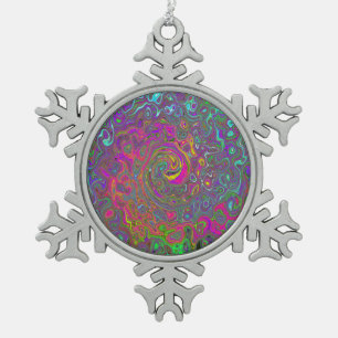 Trippy Hot Pink Abstract Retro Liquid Swirl Snowflake Pewter Christmas Ornament