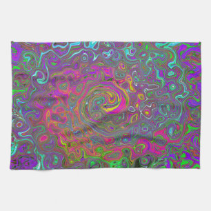 Trippy Hot Pink Abstract Retro Liquid Swirl Tea Towel