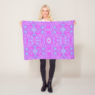 Trippy Hot Pink and Aqua Blue Abstract Pattern Fleece Blanket