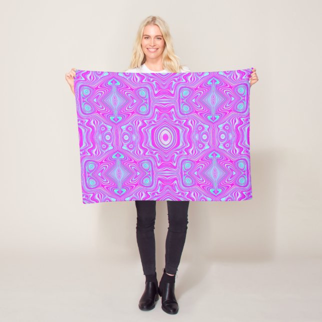 Trippy Hot Pink and Aqua Blue Abstract Pattern Fleece Blanket (In Situ)
