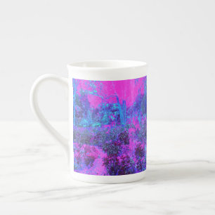 Trippy Hot Pink and Blue Impressionistic Landscape Bone China Mug