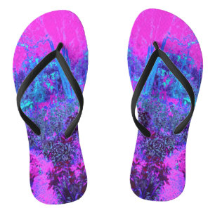 Trippy Hot Pink and Blue Impressionistic Landscape Flip Flops