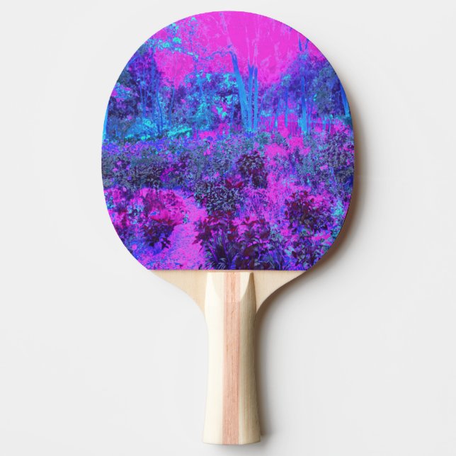 Trippy Hot Pink and Blue Impressionistic Landscape Ping Pong Paddle (Front)