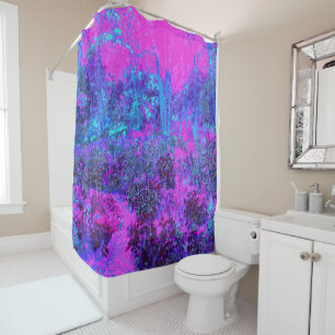 Trippy Hot Pink and Blue Impressionistic Landscape Shower Curtain