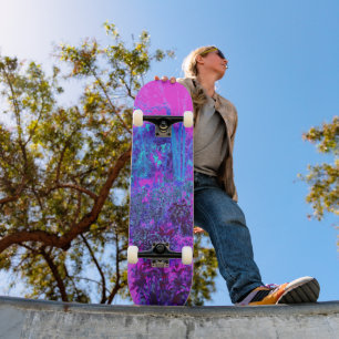 Trippy Hot Pink and Blue Impressionistic Landscape Skateboard