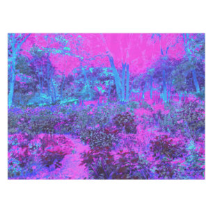 Trippy Hot Pink and Blue Impressionistic Landscape Tablecloth