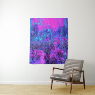 Trippy Hot Pink and Blue Impressionistic Landscape Tapestry