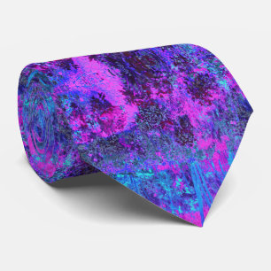Trippy Hot Pink and Blue Impressionistic Landscape Tie