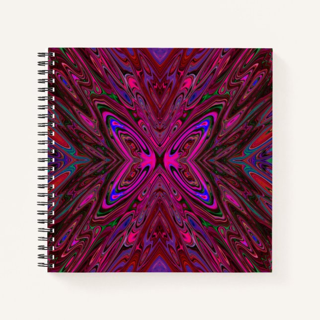 Trippy Hot Pink, Red and Blue Abstract Butterfly Notebook (Front)