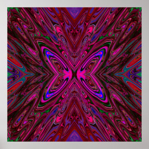 Trippy Hot Pink, Red and Blue Abstract Butterfly Poster