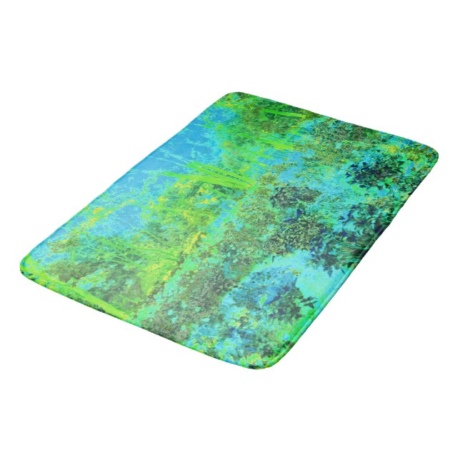 Trippy Lime Green and Blue Garden Landscape Bath Mat (Angled)
