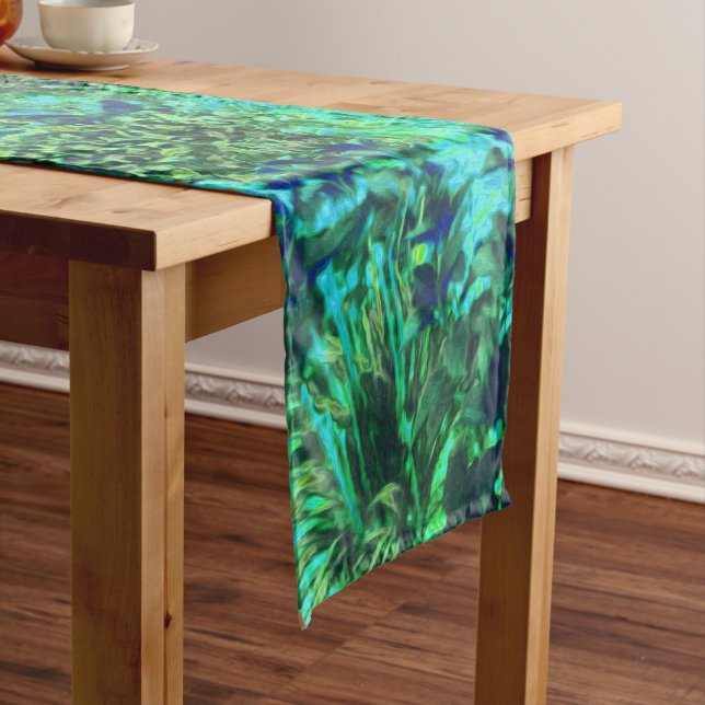 Trippy Lime Green and Blue Garden Landscape Medium Table Runner (In Situ)