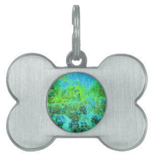 Trippy Lime Green and Blue Garden Landscape Pet ID Tag