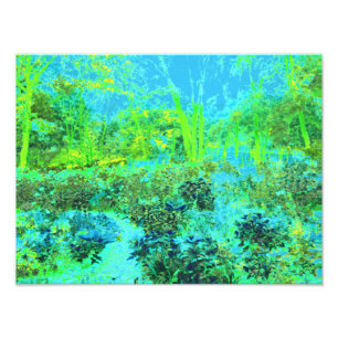 Trippy Lime Green and Blue Garden Landscape Photo Print