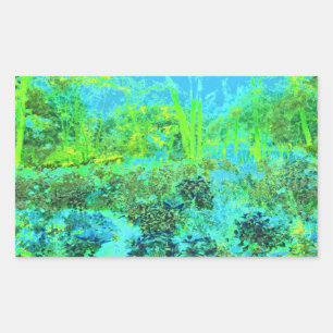 Trippy Lime Green and Blue Garden Landscape Rectangular Sticker