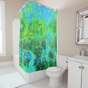 Trippy Lime Green and Blue Garden Landscape Shower Curtain