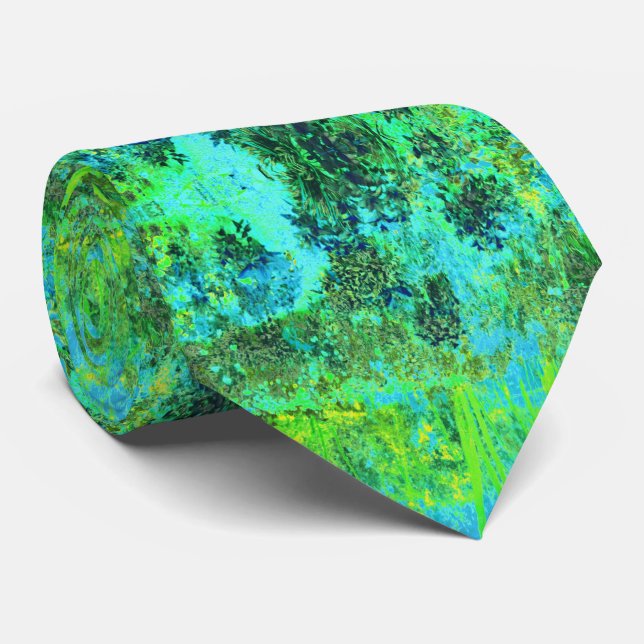 Trippy Lime Green and Blue Garden Landscape Tie (Rolled)