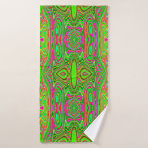Trippy Lime Green and Magenta Abstract Groovy Art Bath Towel Set