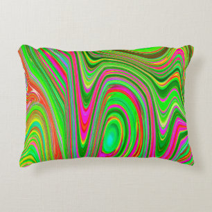 Trippy Lime Green and Magenta Abstract Groovy Art Decorative Cushion