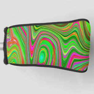 Trippy Lime Green and Magenta Abstract Groovy Art Golf Head Cover