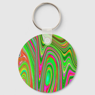 Trippy Lime Green and Magenta Abstract Groovy Art Key Ring