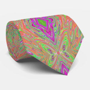 Trippy Lime Green and Orange Abstract Butterfly Tie