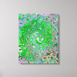 Trippy Lime Green and Pink Abstract Retro Swirl Canvas Print
